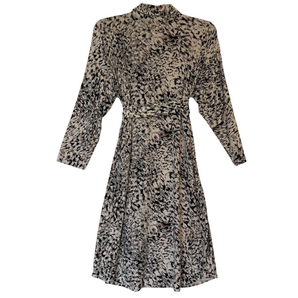 CAbi Printed Black White Collard Shirt Dress w Matching Belt Tie Women’s Large - Picture 3 of 10